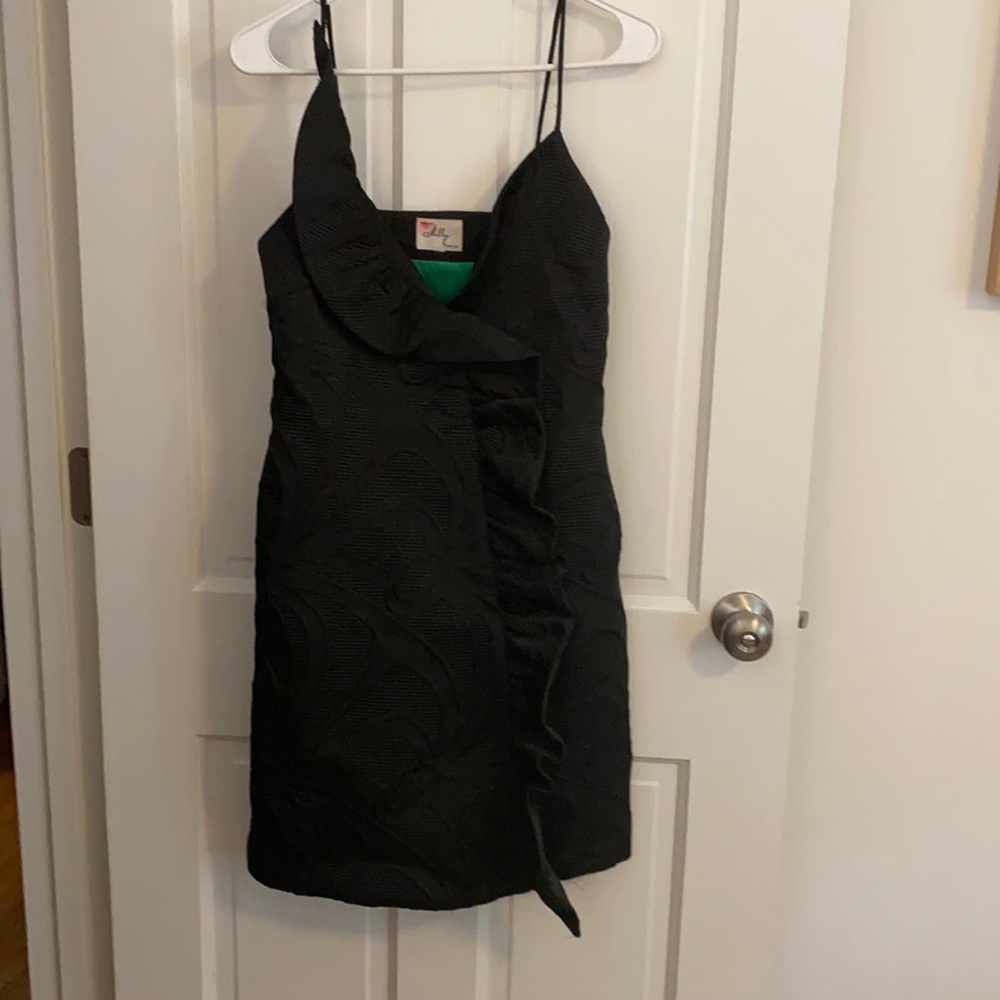 Milly snap front ruffle dress black size 8